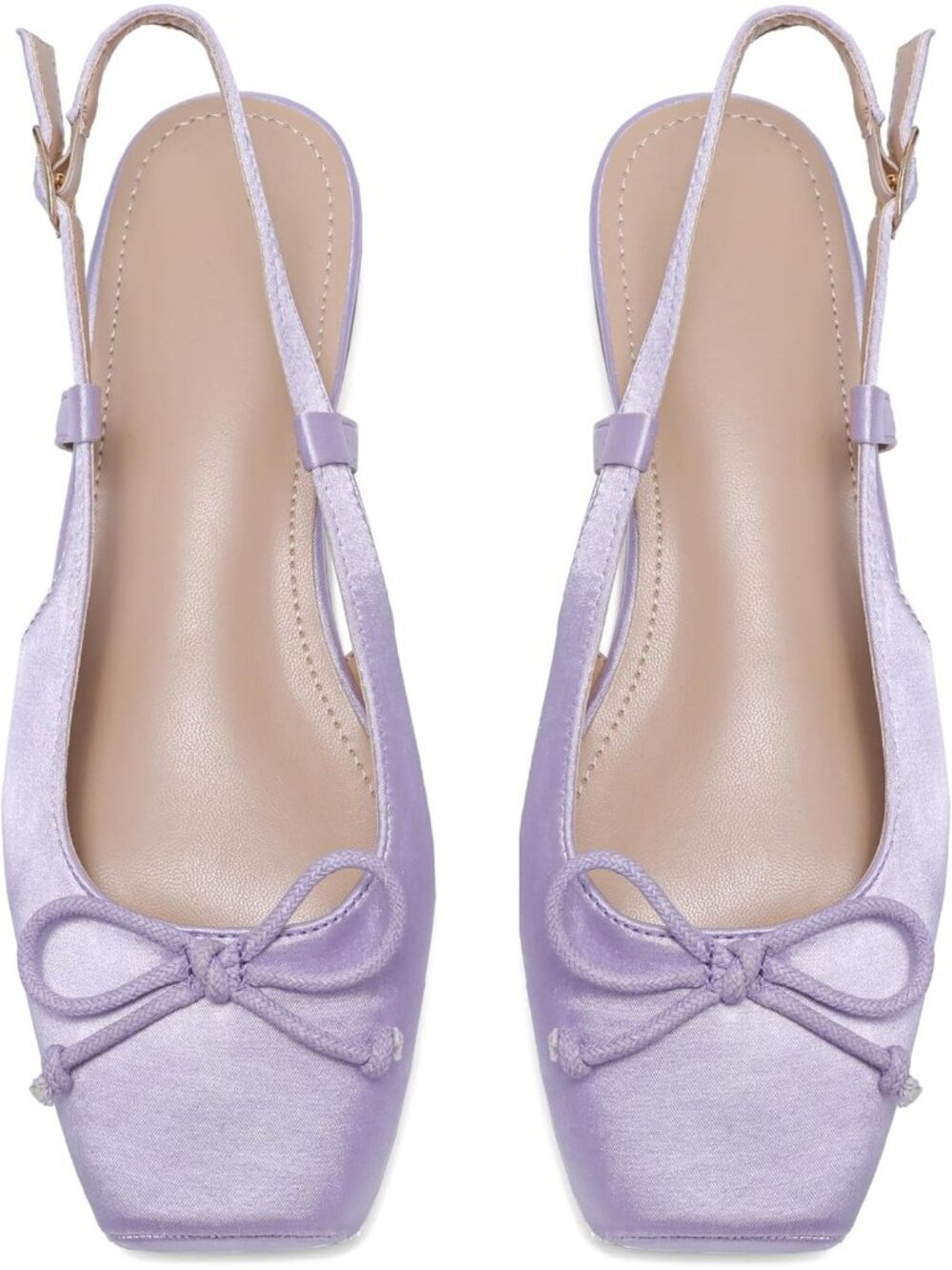 Women's Purple Slingback Square Toe Bow Knit Ankle Buckle Satin Ballet Flats